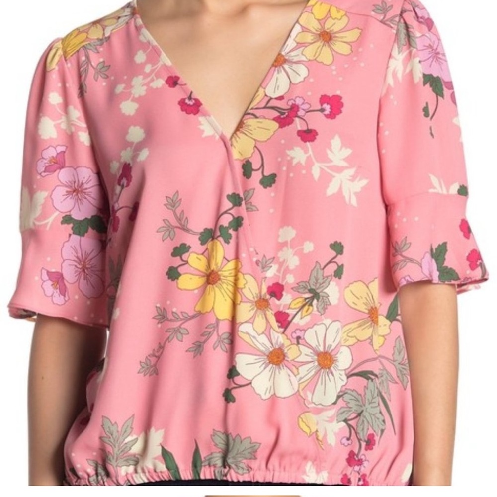 Sanctuary Nordstrom Floral Pink Wrap Blouse Top Size Small